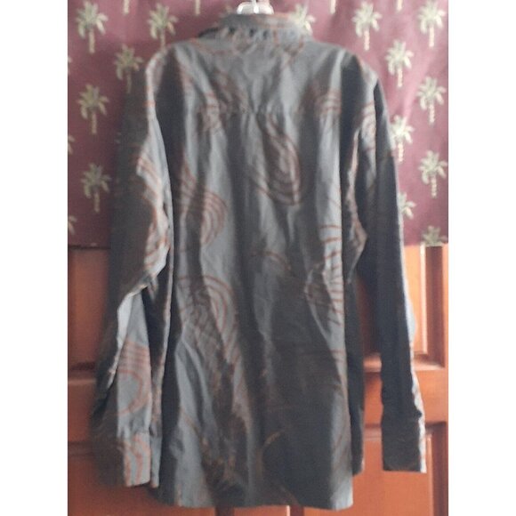 Franky Max Button Front Flocked Shirt Swirl Print Brown Espresso 2XL - Picture 7 of 7